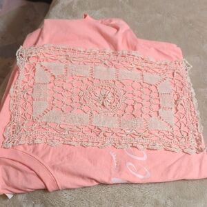 Peach T-Shirt with Lace Accent